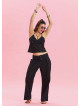 Pleated Bias Cut Buttoned Black Bohemian Trousers 4466